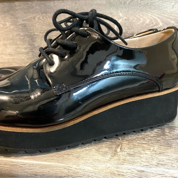 ALDO Louirede Black Women Oxford Shoes Lace-Up  1.25 Platform Wedge Heel - Picture 4 of 13